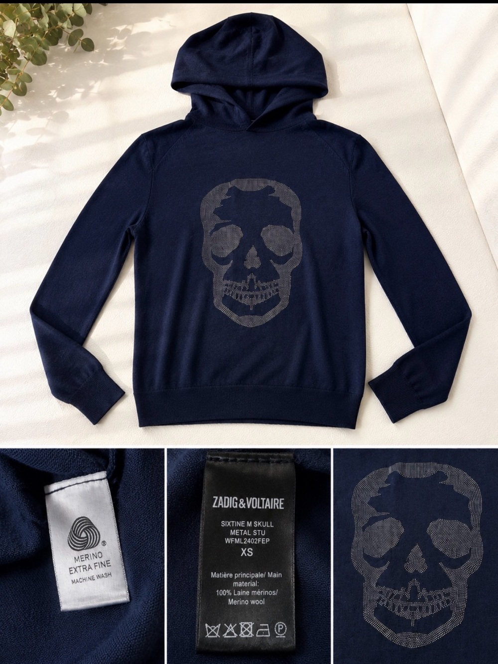 Zadig & Voltaire Navy Merino Skull Hoodie